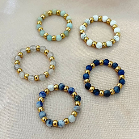 Bagues perlées en acier inoxydable étanche couleur or, ornées de perles et de pierres naturelles