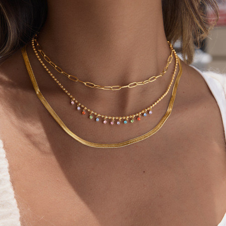 Colliers pendentifs pour femmes en acier inoxydable étanche, couleur or, avec zircon 2