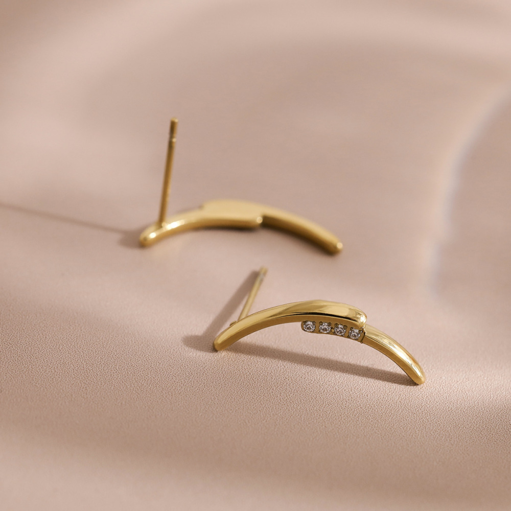 Boucles D'Oreilles Puces Pour Femmes, Forme Géométrique Simple, En Acier Inoxydable, Couleur Or, Étanches, Ornées De Strass. Image3