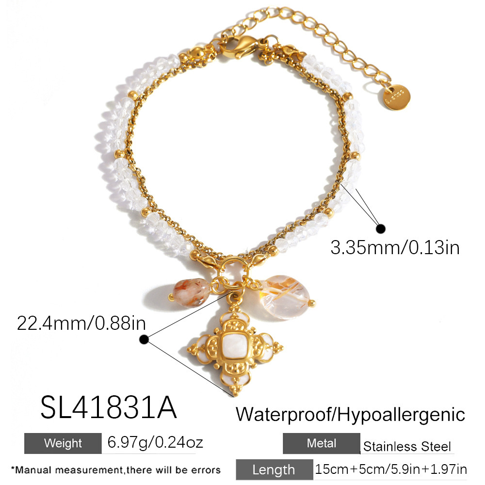 Bracelets De Perles Romantiques Pour Femmes, Ornés De Fleurs Et De Cristaux Dorés. 