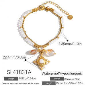 Bracelets De Perles Romantiques Pour Femmes, Ornés De Fleurs Et De Cristaux Dorés. h5 