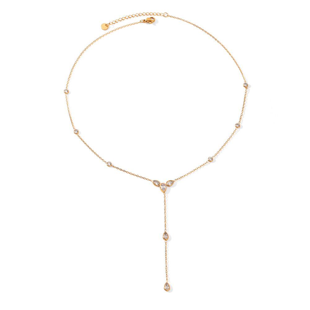Colliers Pendentifs Pour Femmes Simple Series Daily Droplet En Acier Inoxydable Étanche Couleur Or Avec Zircon