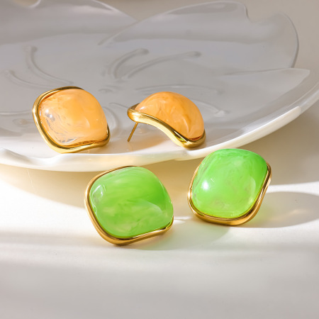 Boucles d'oreilles puces pour femmes, en résine et acier inoxydable, étanches, de la série Simple