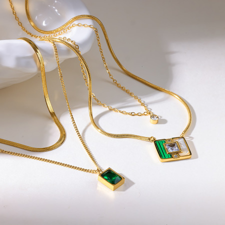 Colliers pendentifs pour femmes en acier inoxydable étanche, couleur or, avec zircon 2