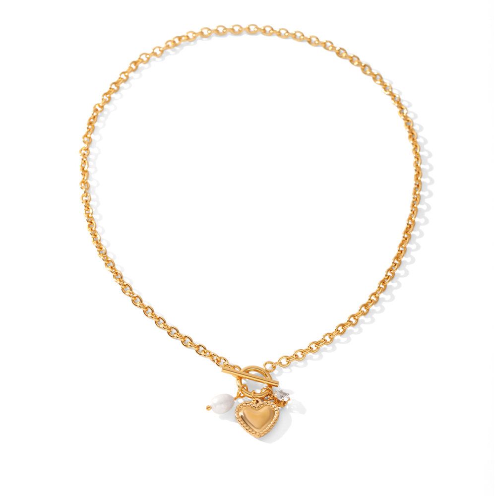 Colliers Pendentifs Pour Femmes Simple Series Daily Heart En Acier Inoxydable Étanche Couleur Or Avec Zircon 