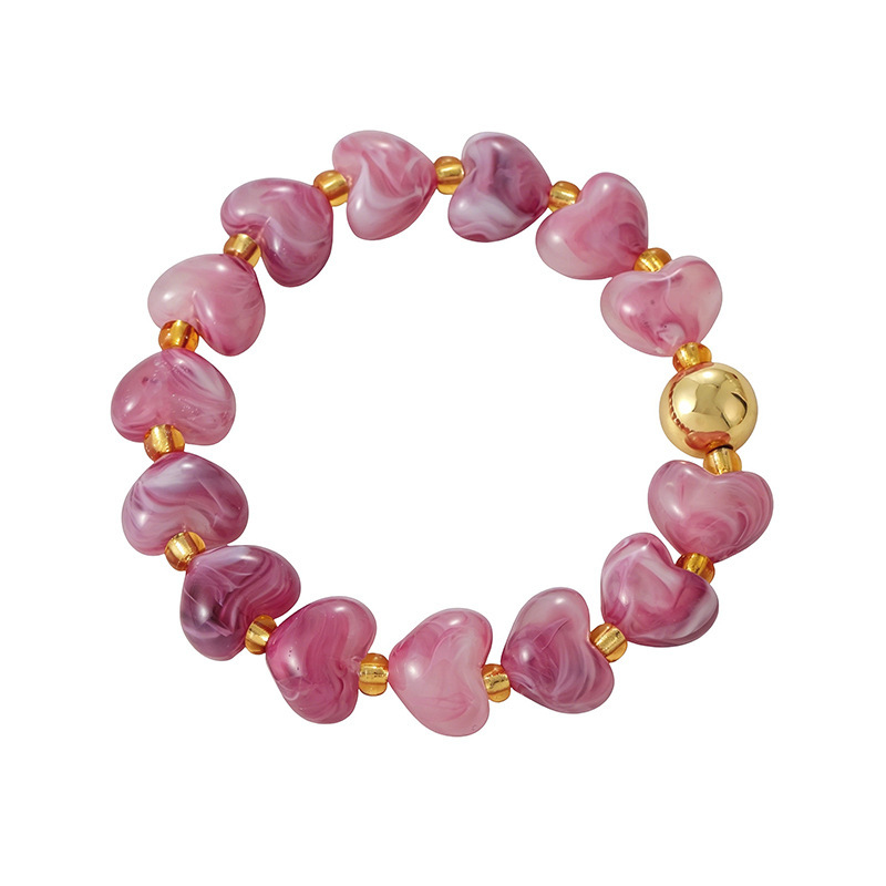 Bracelets En Résine Pour Femmes Avec Perles En Forme De Cœur Simple