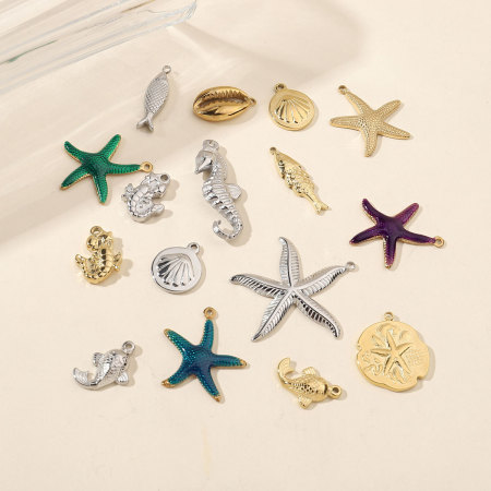 Pendentifs femme style océanique romantique en acier inoxydable étanche couleur or, motif étoile de mer 2