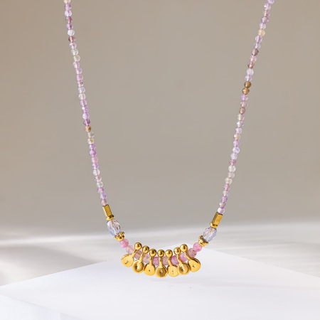 Collier de perles pour femme, style géométrique simple, en acier inoxydable, couleur or, étanche.