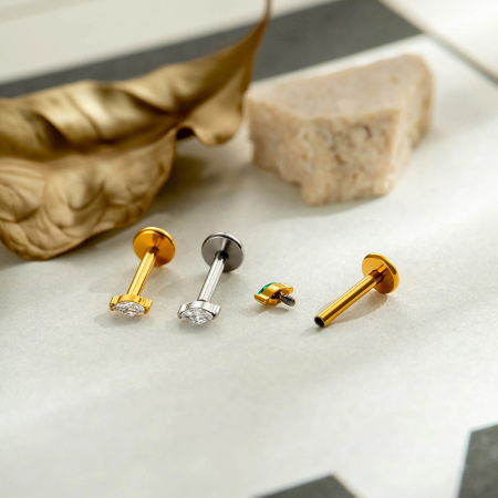 Boucles d'oreilles piercing pour femme, forme elliptique, alliage de titane, couleur or, zircon. 2