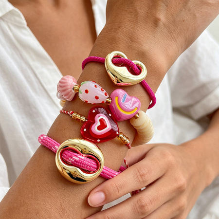 Bracelets tressés en résine Sweet Heart pour femmes, collection Romantique