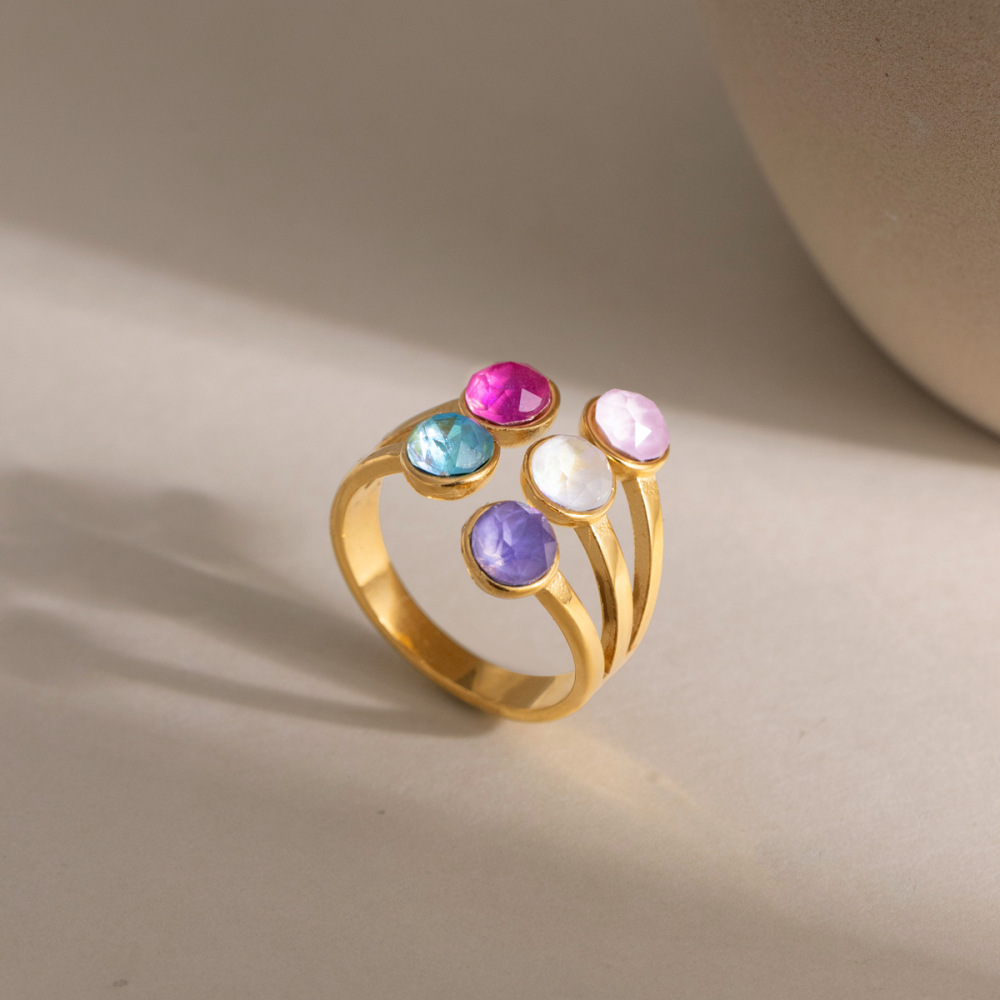 Bagues Pour Femmes En Acier Inoxydable Doré, Étanches, De Forme Irrégulière Et Ornées De Strass, Collection Luxueuse. Image3