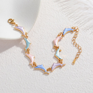 Bracelets À Maillons Pour Femmes, Style Océanique, En Émail, Avec Poisson Et Acier Inoxydable, Étanches. h5 Image2