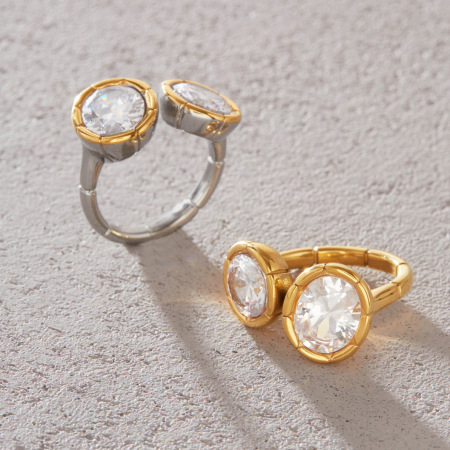 Bagues pour femmes en acier inoxydable étanche, forme elliptique, serties de zircon.