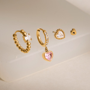 Ensembles De Boucles D'Oreilles Pour Femmes En Acier Inoxydable Imperméable Avec Perles En Forme De Cœur Et Zircon, Collection Luxueuse h5 Image2