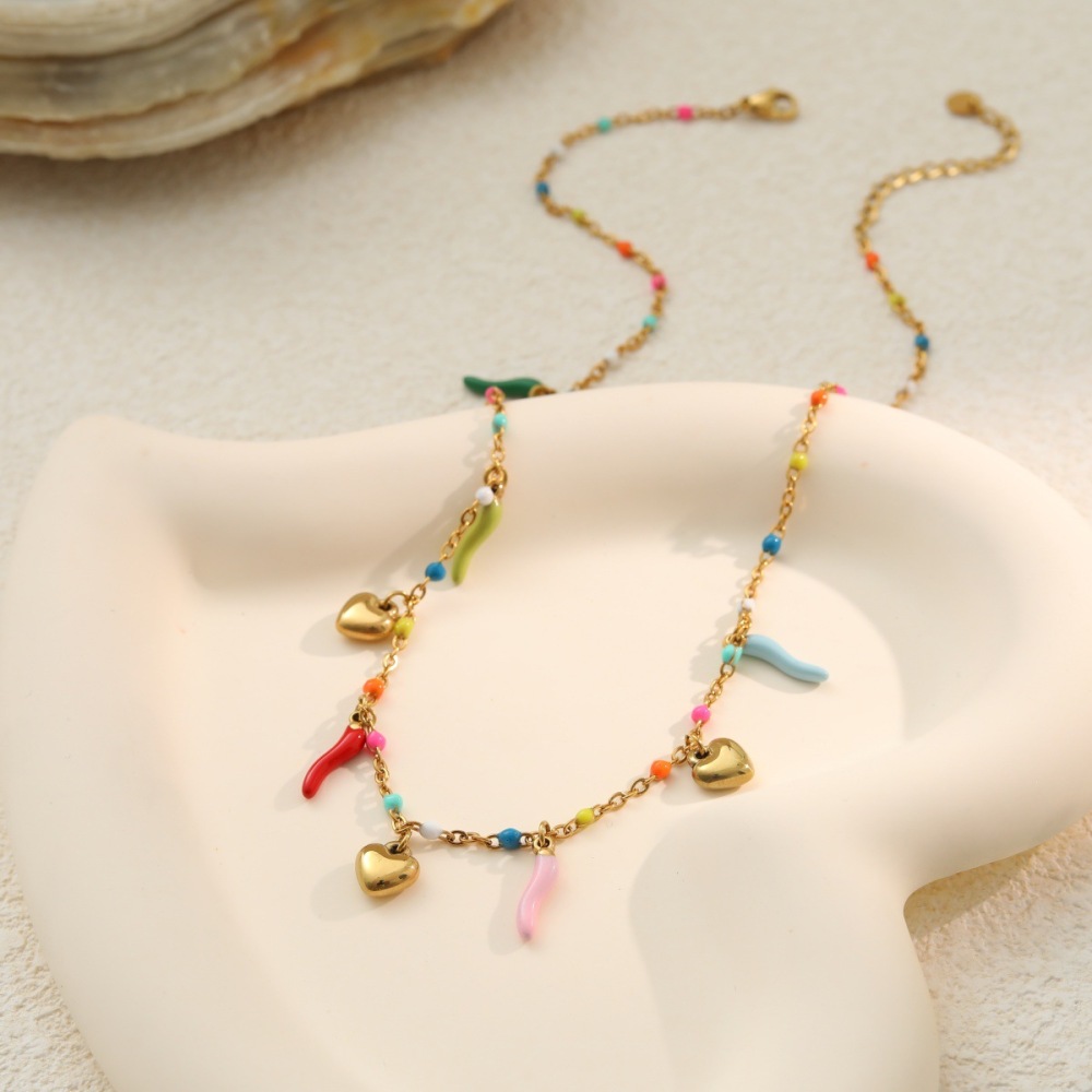 Collier Chaîne Cœur Quotidien Simple Series En Acier Inoxydable Étanche Couleur Or Pour Femme h5Image2