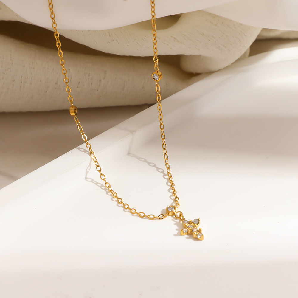 Colliers Pendentifs Pour Femmes, Série Simple, Style Rétro, Croix, En Acier Inoxydable, Couleur Or, Avec Zircon, Étanches Image3