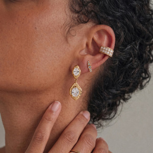 Boucles D'Oreilles Pendantes Pour Femmes, Style Rétro, En Acier Inoxydable, Étanches, Couleur Or, Avec Zircon. Collection Classique. h5 Image4