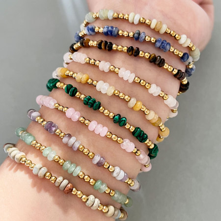 Bracelets Rétro En Perles, Acier Inoxydable Imperméable, Couleur Or, Dégradé De Couleurs.