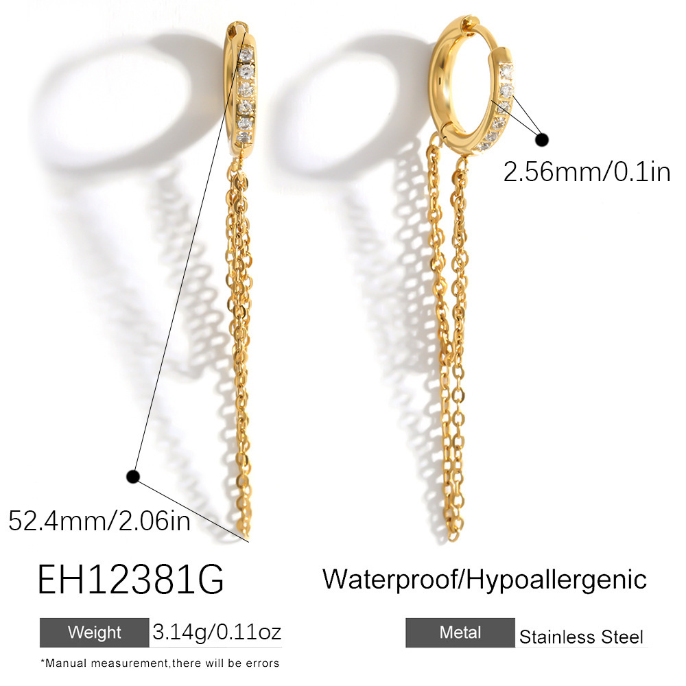 Boucles D'Oreilles Pendantes Pour Femmes, En Acier Inoxydable Étanche, Couleur Or, Ornées De Strass Et D'Un Pompon.
