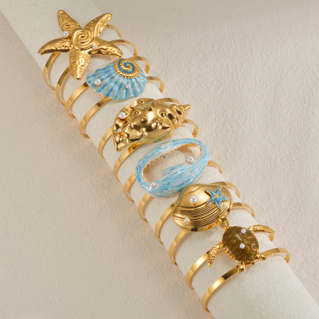 Bracelets manchettes pour femmes en acier inoxydable émaillé, couleur or, style vacances océaniques