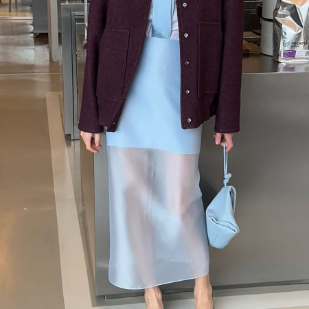 Jupe midi taille haute transparente, simple et haut de gamme