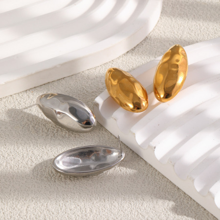 Boucles d'oreilles puces pour femmes, en acier inoxydable imperméable, couleur or, forme elliptique simple 2