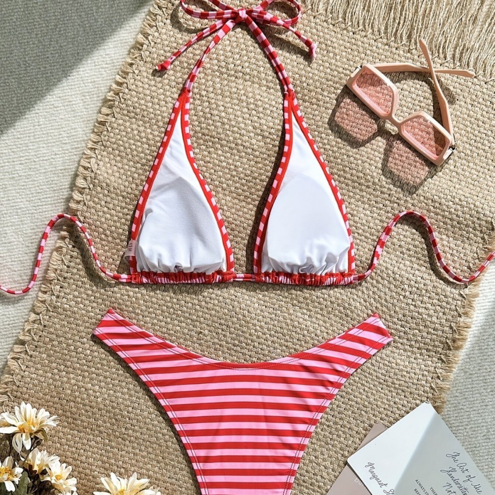 Ensemble Bikini Simple Et Mignon À Rayures En Polyamide h5Image4