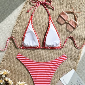 Ensemble Bikini Simple Et Mignon À Rayures En Polyamide h5 Image4
