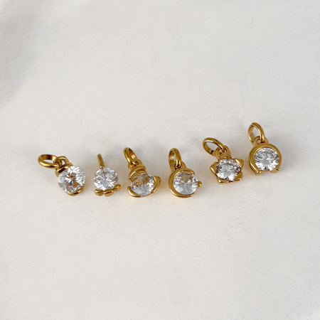 Pendentifs pour femmes en acier inoxydable, forme géométrique ronde, étanches, couleur or, avec zircon, collection Simple Series DIY 2