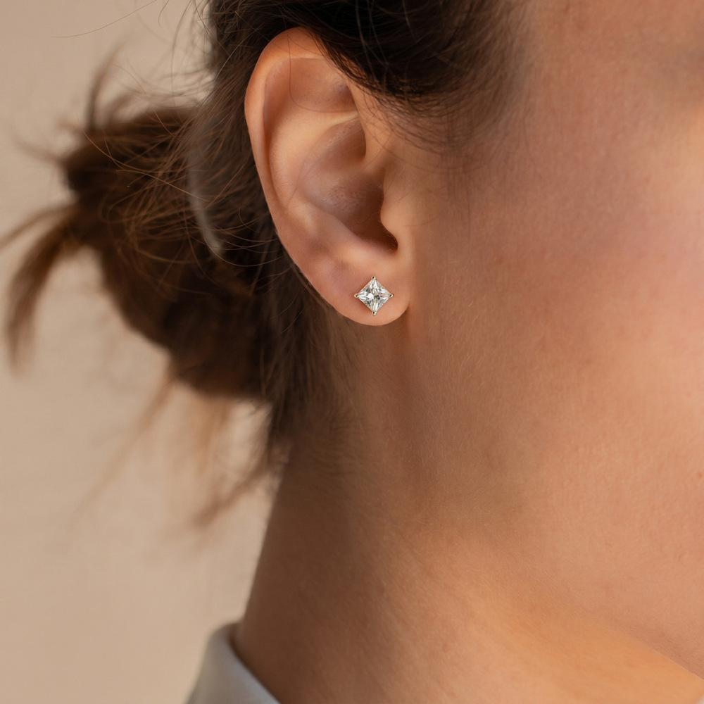 Boucles D'Oreilles Puces Pour Femmes, Forme Géométrique Simple, En Acier Inoxydable, Étanches, Couleur Or, Avec Zircon. Image4