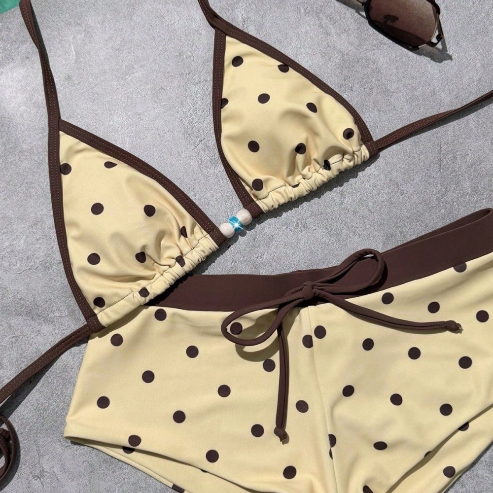 Ensemble Bikini En Polyamide À Pois Et Blocs De Couleur, Style Sport h5Image2
