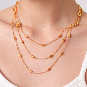 Colliers Superposés Pour Femmes, Collection Simple Series Daily Beads Chain, En Acier Inoxydable Étanche, Couleur Or h5 Image4