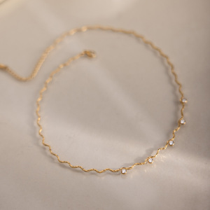 Colliers À Maillons Pour Femmes, En Acier Inoxydable, Couleur Or, Étanches, Avec Zircon, Lignes Simples h5 Image3