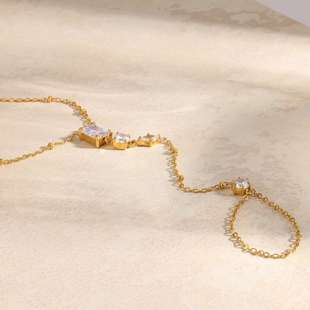 Chaîne De Poignet Pour Femme, Collection Simple, Élégante, Géométrique, En Acier Inoxydable, Étanche, Couleur Or, Avec Zircon. Image4