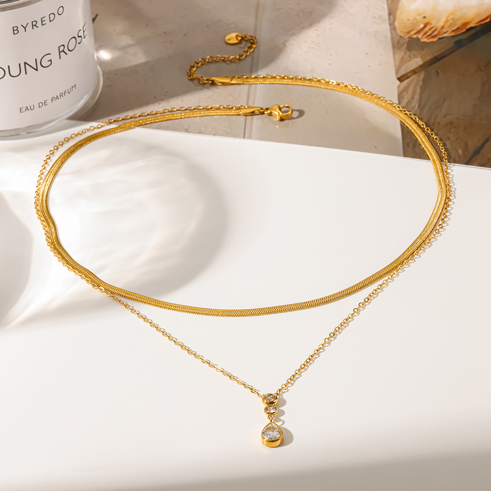 Colliers Superposés Pour Femmes, Collection Romantique Daily Droplet, En Acier Inoxydable, Couleur Or, Avec Zircon, Étanches. Image3