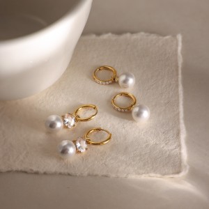 Boucles D'Oreilles Pendantes Élégantes En Acier Inoxydable Doré, Imperméables, Avec Zircon Et Perles Artificielles. Boucles D'Oreilles Pendantes En Zircon Et Perles Artificielles Couleur Or. Boucles D'Oreilles Pendantes Élégantes En Acier Inox h5 Image3