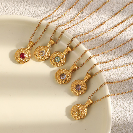Colliers pendentifs étanches en acier inoxydable avec motif marteau et pierre de naissance des douze mois