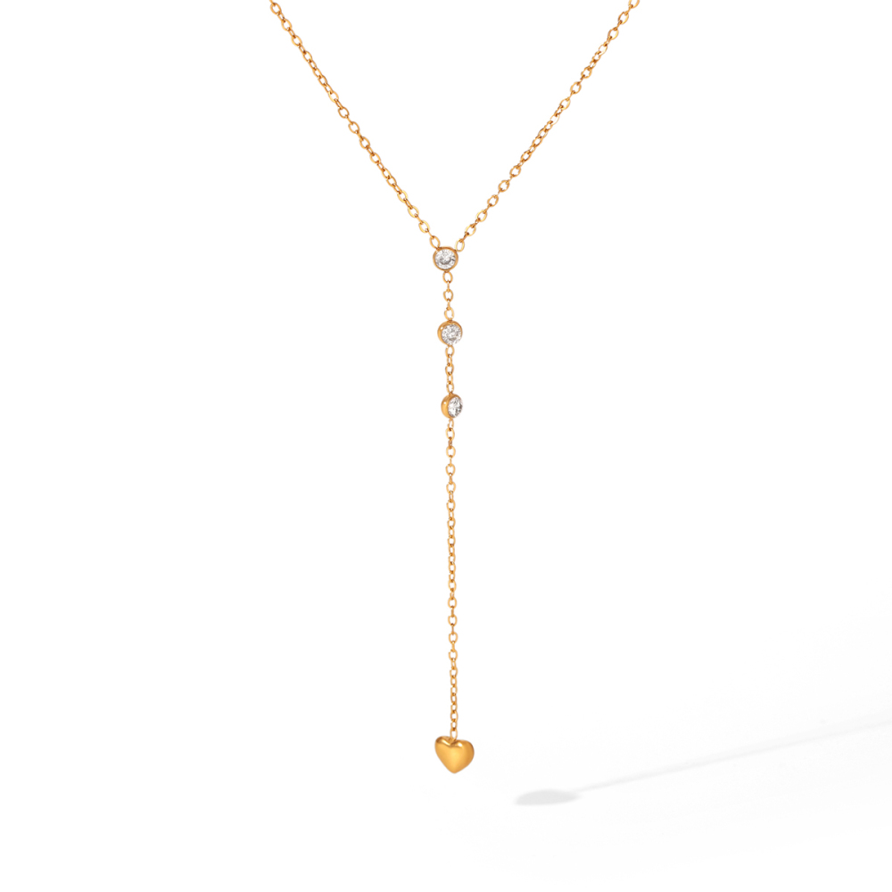 Colliers Pendentifs Pour Femmes Simple Series Daily Heart En Acier Inoxydable Étanche Couleur Or Avec Zircon 