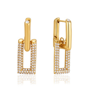 Boucles D'Oreilles Pendantes Pour Femme, Simples, Rectangulaires, En Acier Inoxydable, Étanches, Couleur Or, Ornées De Strass. h5 Image5