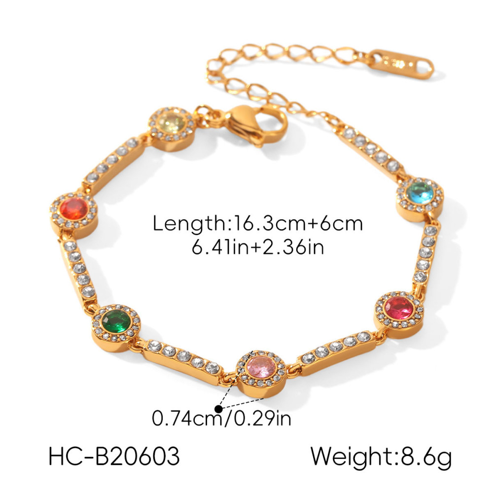 Bracelet Chaîne Simple Daily Chain Circle En Acier Inoxydable Étanche Couleur Or Avec Zircon Pour Femme Image2