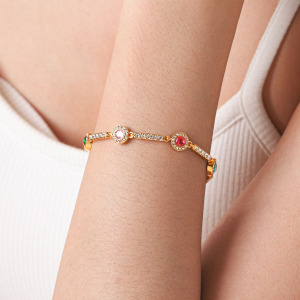 Bracelet Chaîne Simple Daily Chain Circle En Acier Inoxydable Étanche Couleur Or Avec Zircon Pour Femme h5 Image6