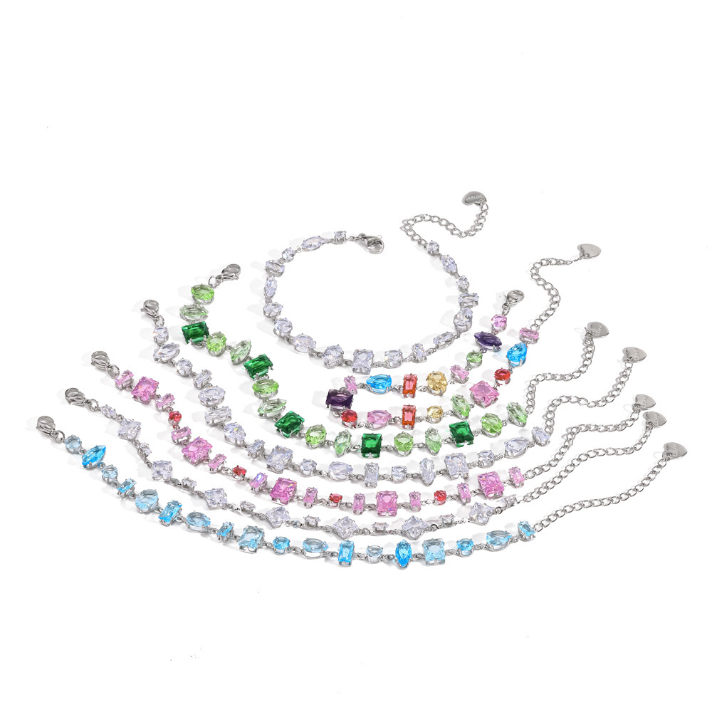 Bracelet Chaîne Pour Femme En Acier Inoxydable Doré, Étanche Et Orné De Cristaux, Collection Luxe Image4