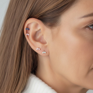 Boucles D'Oreilles Piercing Pour Femme, Forme Géométrique Simple, Alliage De Titane, Couleur Or, Zircon. h5 Image5