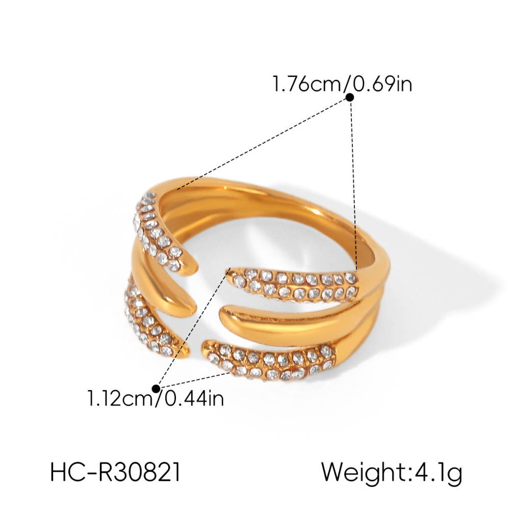 Bagues Pour Femmes En Acier Inoxydable Doré, Étanches, Serties De Zircon Et Ornées De Pierres Précieuses (Série Simple Daily Lines). Image2