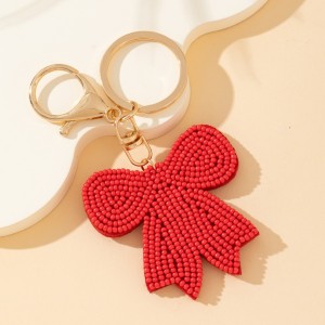 Porte-Clés Romantique En Alliage Tissé Avec Perles Et Nœud Papillon, Orné D'Un Nœud Papillon Doux Et Coloré. h5 Image3