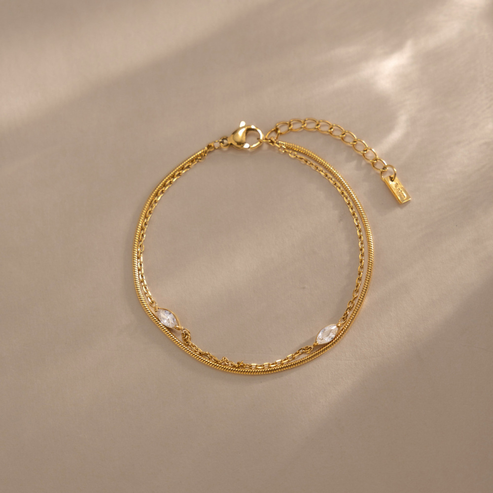 Bracelet Chaîne Simple En Acier Inoxydable Étanche Couleur Or Avec Zircon Pour Femme Image4