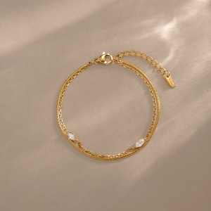 Bracelet Chaîne Simple En Acier Inoxydable Étanche Couleur Or Avec Zircon Pour Femme h5 Image4