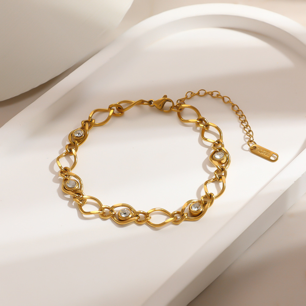 Bracelet Chaîne Femme En Acier Inoxydable Étanche Couleur Or Avec Zircon Image3