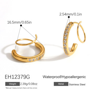Boucles D'Oreilles Puces Rondes Pour Femmes, En Acier Inoxydable, Étanches, Couleur Or, Ornées De Strass. h5 