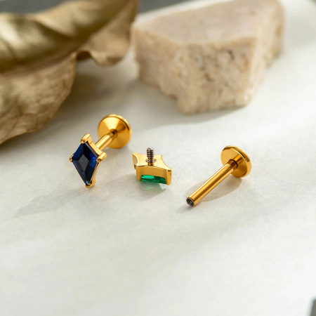 Boucles d'oreilles piercing pour femme, forme géométrique simple, alliage de titane, couleur or, zircon. 2
